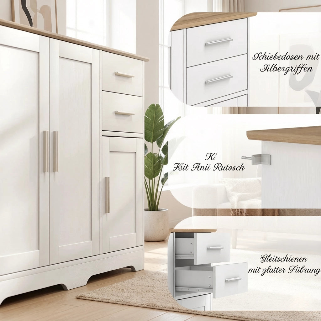 Madia con 2 cassetti e 2 ante con ripiano regolabile per soggiorno; cucina o ingresso; in MDF e truciolare; 100×40×78 cm