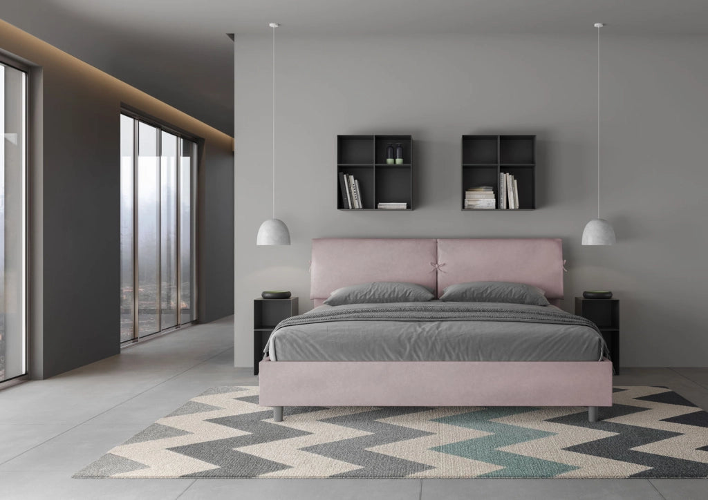 Letto Matrimoniale King Size 180x200 cm Senza Rete Testata con Cuscini Imbottito in Microfibra Mados Glicine