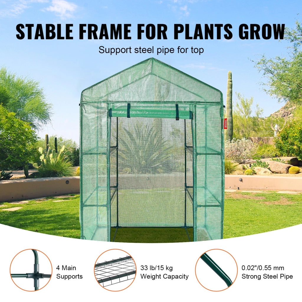 Serra Portatile con Ripiani Telone in PE Porta Arrotolabile 141 x 74,5 x 205 cm Carico Massimo 15kg da Giardino Cortile Terrazza Struttura Pieghevole,