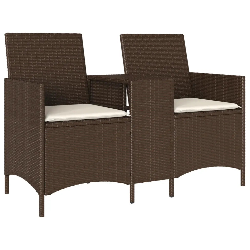 Divano a 2 Posti con Tavolo e Cuscini-Sofa 2 Posti Marrone in Polyrattan