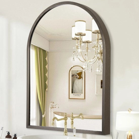 Specchio da bagno curvo, cornice metallica, specchio per lavabo da appendere al muro, dimensioni 40 x 30 cm