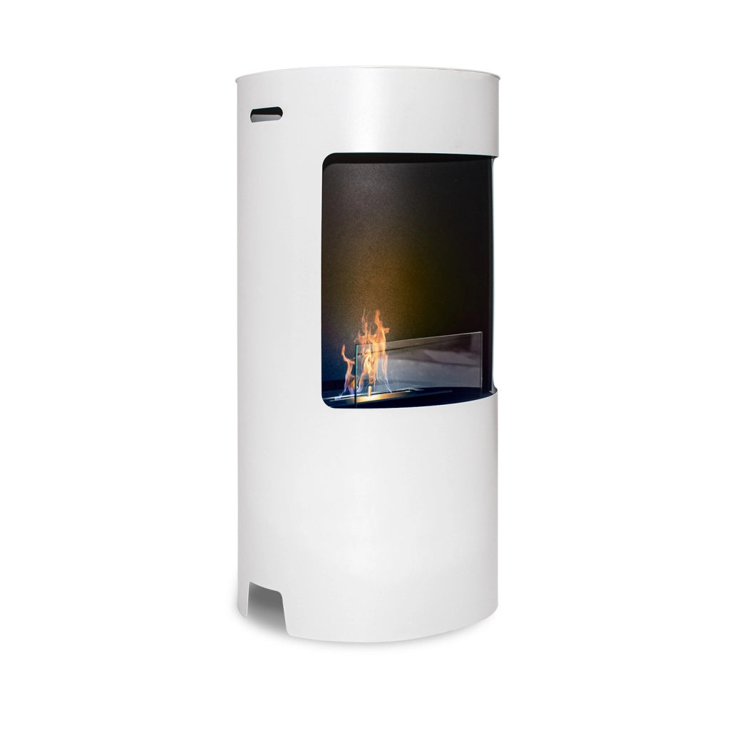 Giulio Cesare - Caminetto a bioetanolo da terra con 1 bruciatore da 1.5L. Camino a bioetanolo da appoggio in acciaio inox e vetro temperato. Colore Bianco. Ø40x80 cm