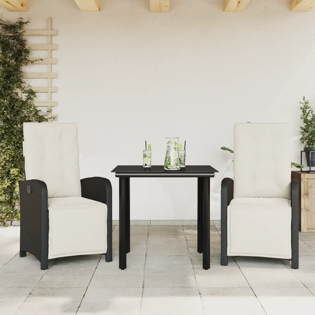 Set da Bistr¨° 3 pz | Set Salotto da Giardino con Cuscini Nero in Polyrattan