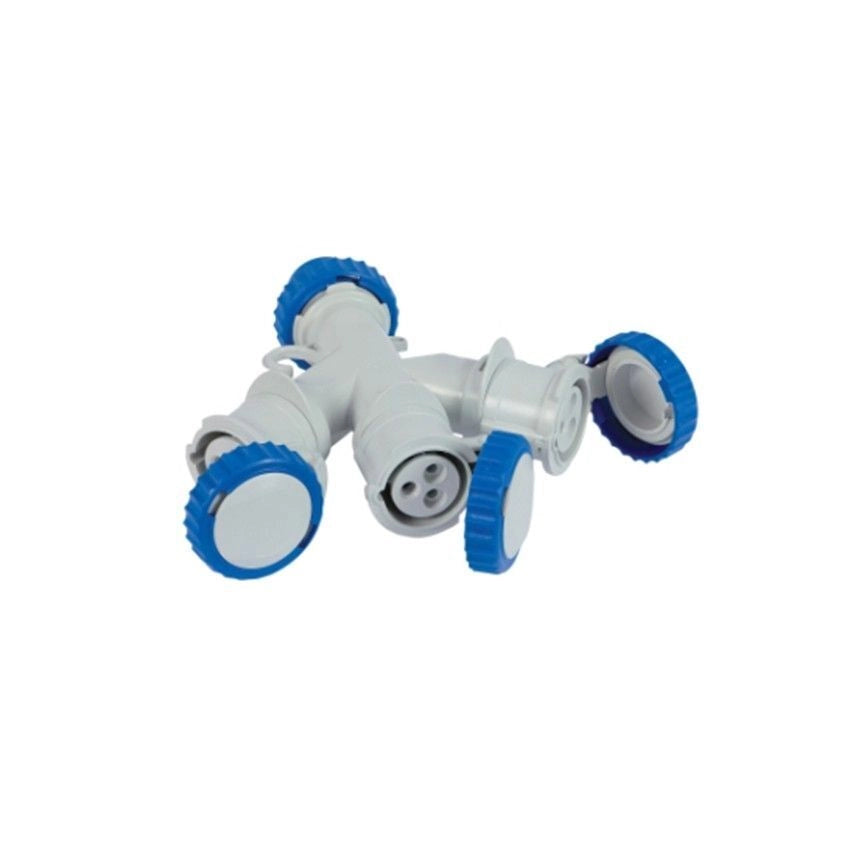 Fanton 73120 Adattatore Multiplo Industriale da Spina CEE 2P+T 16A 230V 6h IP67 con 3 Prese Cavo 3G2,5 mm² 3 m colore Blu