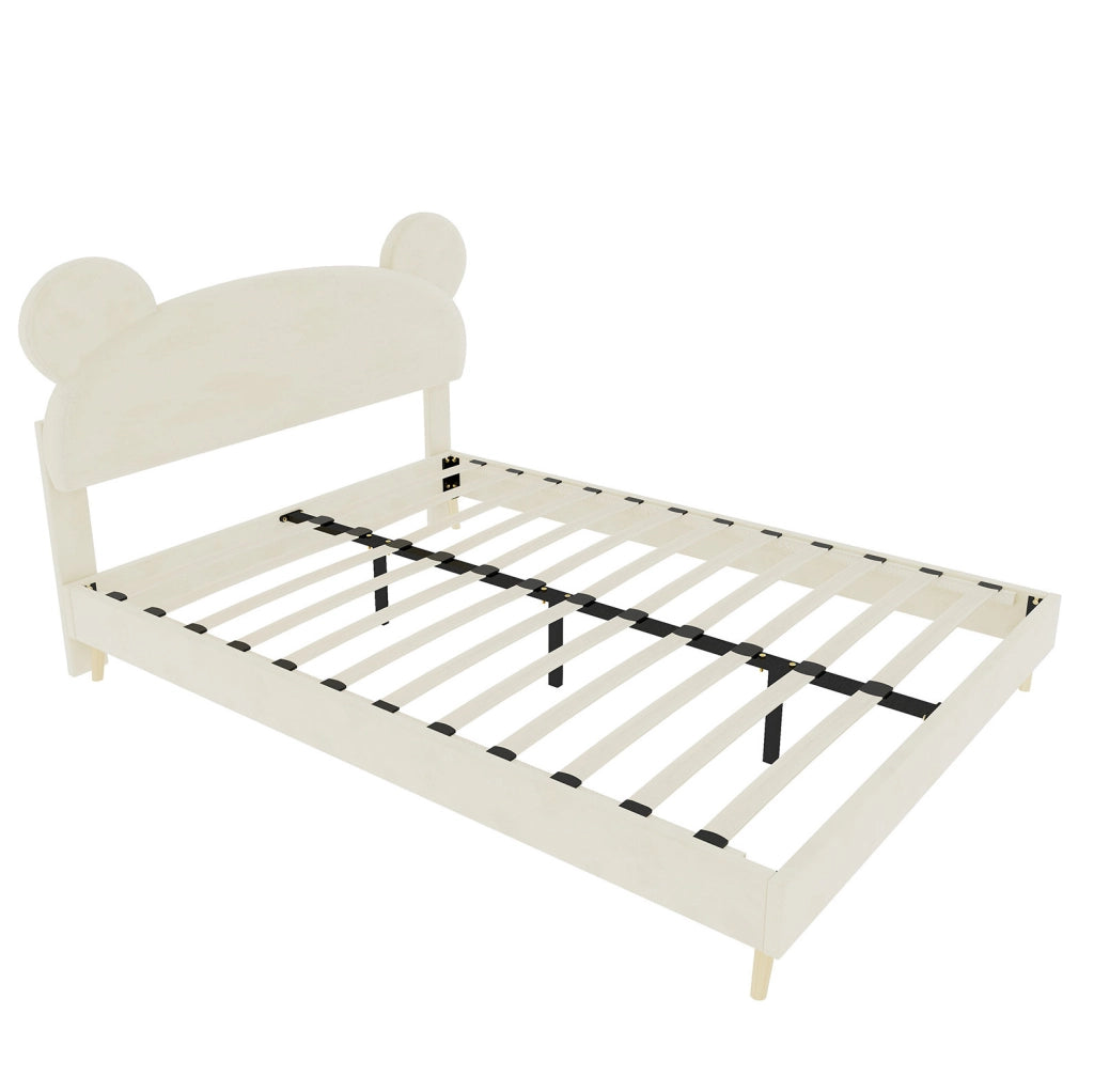 Letto Per Bambini Beige 140x200 cm con Testiera Morbida a Tema Orso e Materasso a Molle