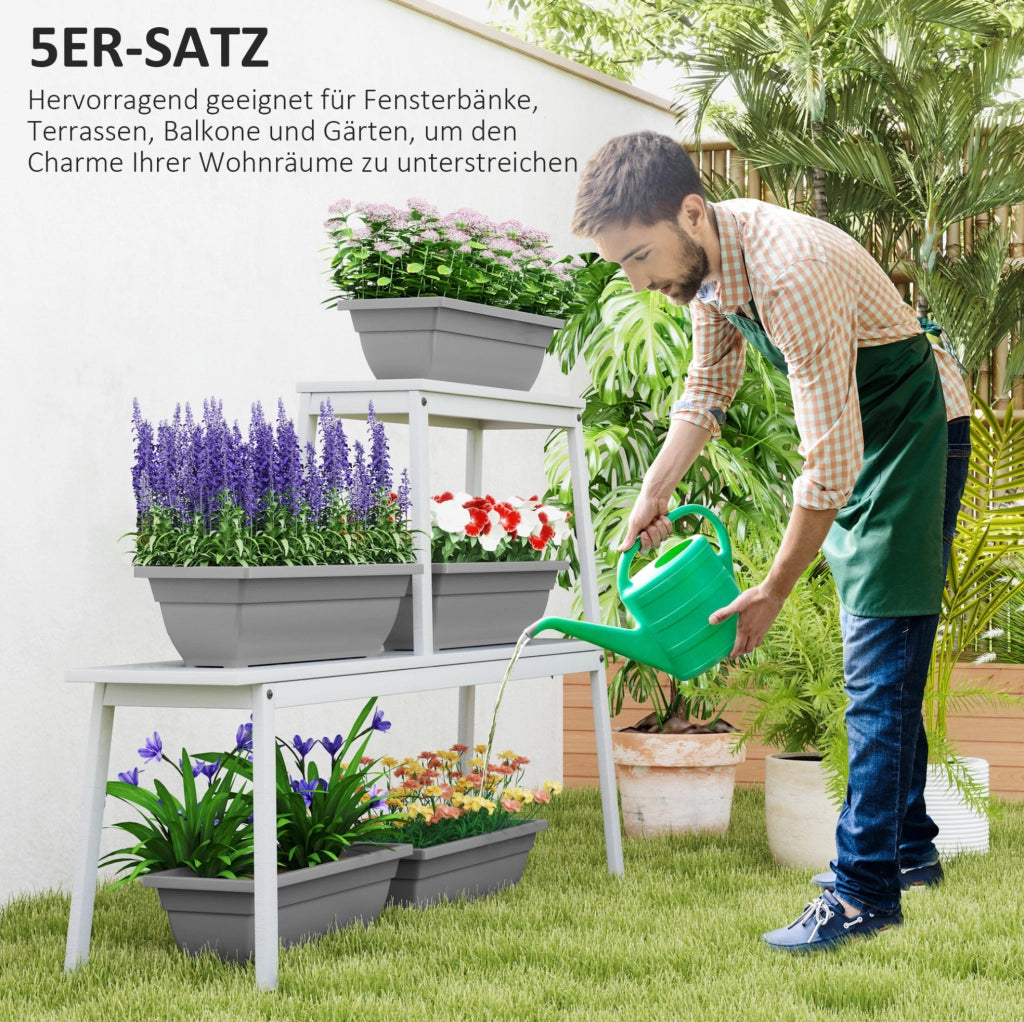 Set di 5 vasi da esterno impilabili in plastica grigio
