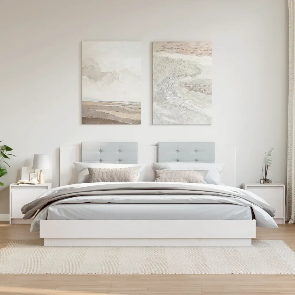 Set di 2 Comodini | Armadio da Notte | Mobiletto da notte Bianchi 40x30,5x40 cm in Legno Massello di Pino
