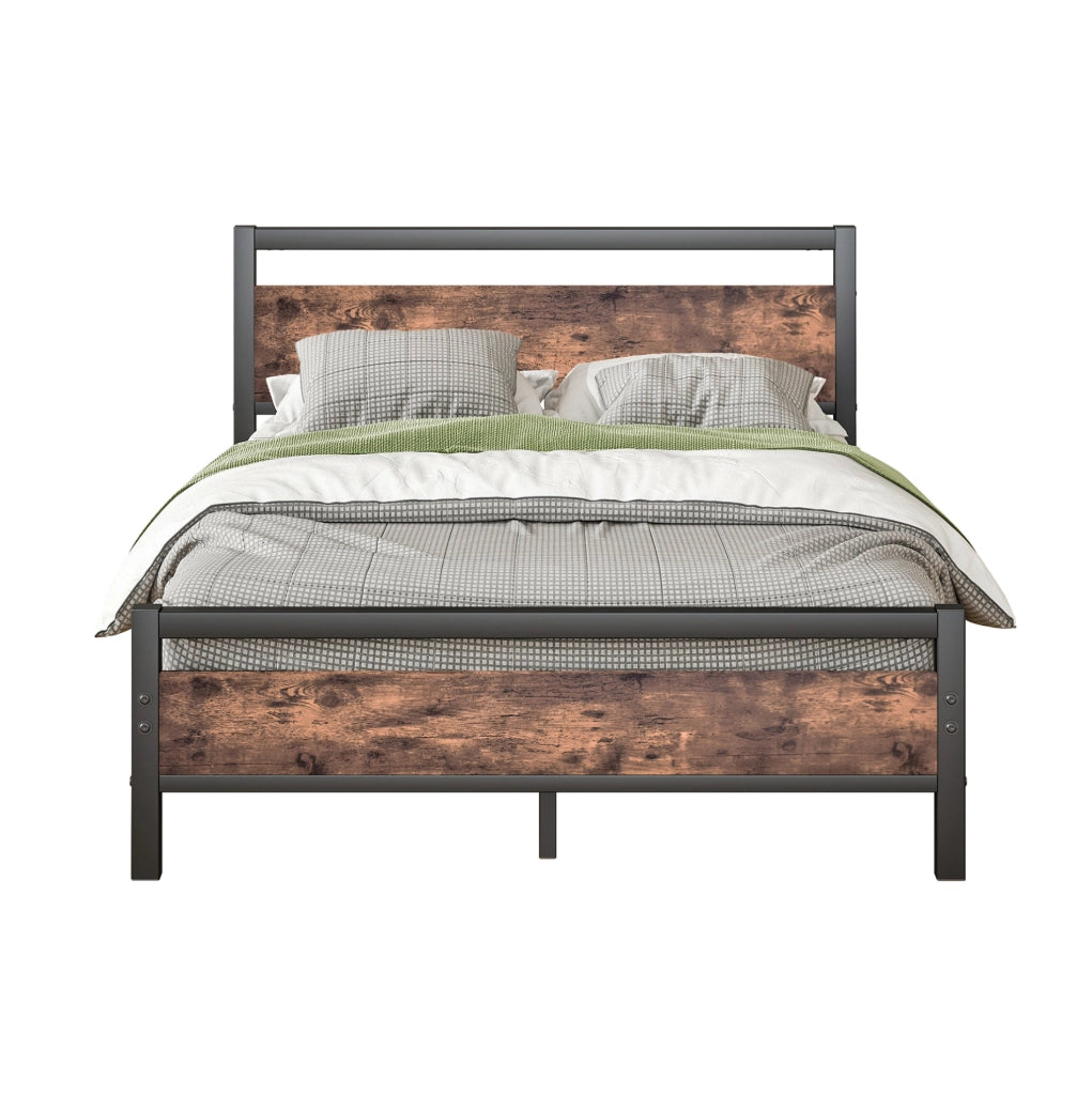 Letto 140x190 cm con rete a doghe in metallo e MDF marrone anticato con vano sottostante