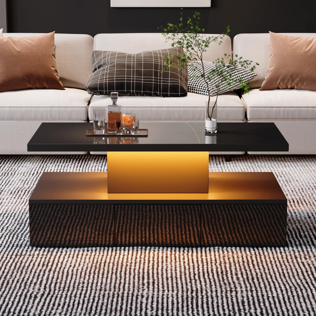 TAVOLINO DA CAFFÈ 100x50x39 cm Nero con LED e 1 cassetto