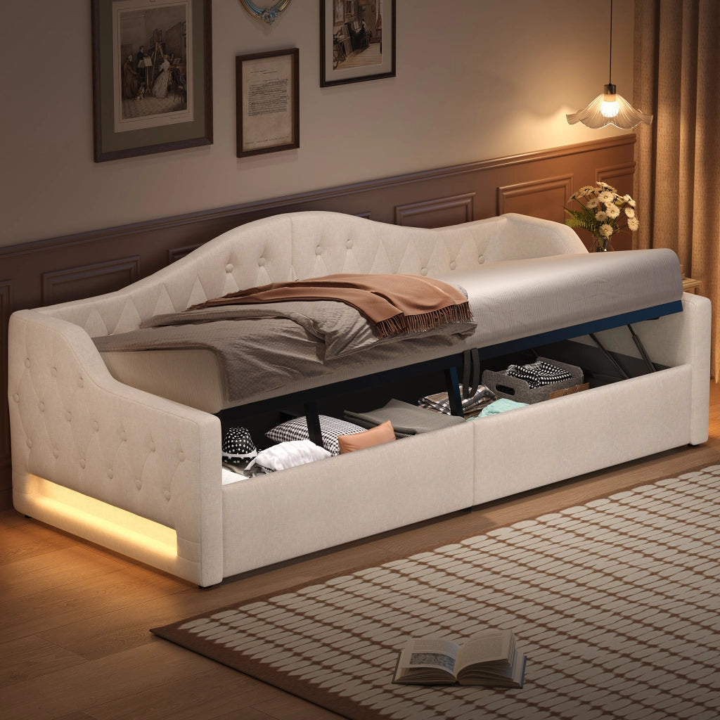 Daybed Imbottito 90x200 cm con LED; Beige