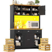 Credenza da cucina alta LED con ripiani regolabili e 4 cestelli, chiusura ammortizzata, nera, 120 × 40 × 188 cm