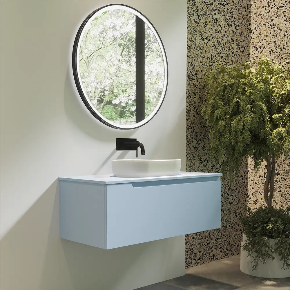 Mobile bagno sospeso 80 cm un cassetto color carta da zucchero con top  | Moor