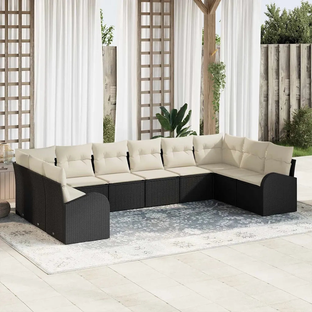 Set Divano da Giardino 10 pcs Nero e Bianco polyrattan