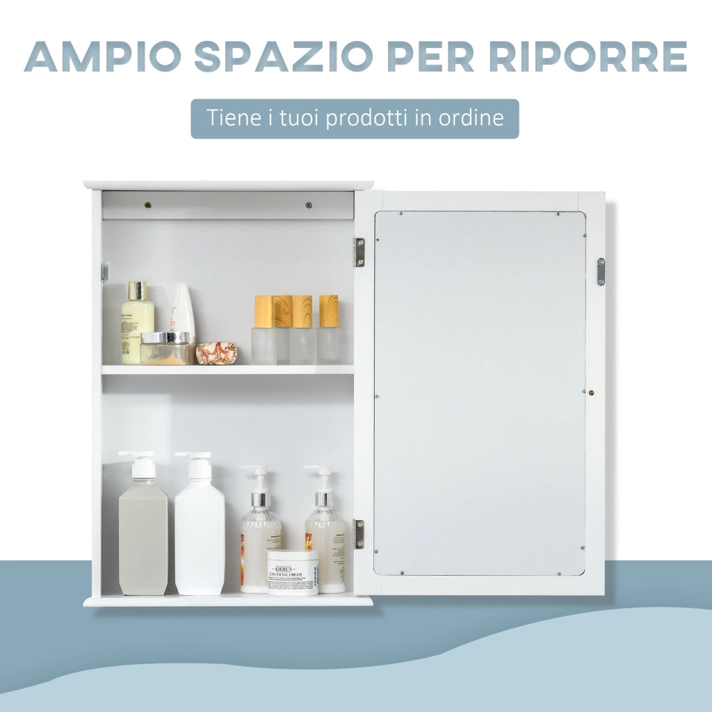 Mobiletto Bagno Pensile con Specchio e Anta Magnetica ¨C zephmum ¨C Bianco 41x14x60cm