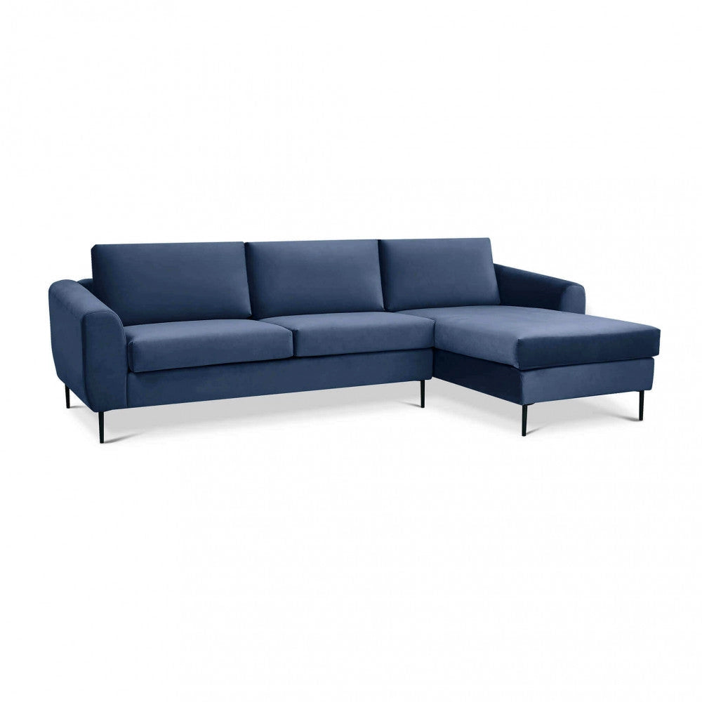 Divano con Chaise Longue Gregory in Tessuto Blu