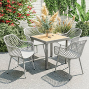 Set di 4 sedie da giardino con braccioli; plastica e metallo grigio