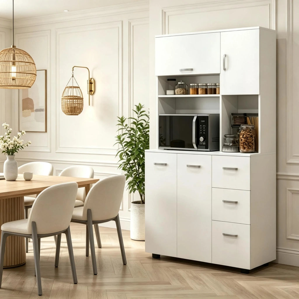 Armadio da cucina alto con cassetto, ampio mobile contenitore a colonna con molteplici spazi di archiviazione (solo armadio alto)