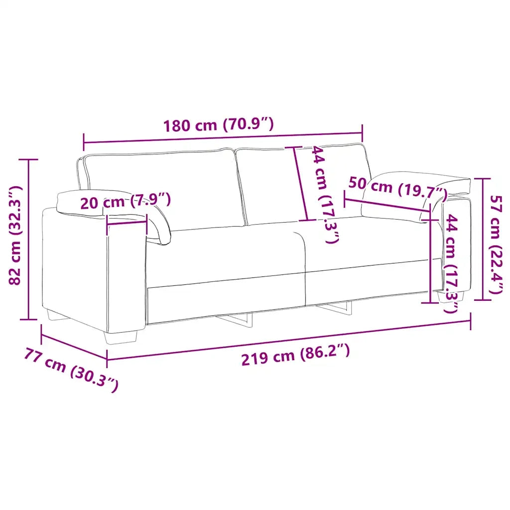 Divano a 3 Posti-Sofa 3 Posti Crema 178 cm in Velluto