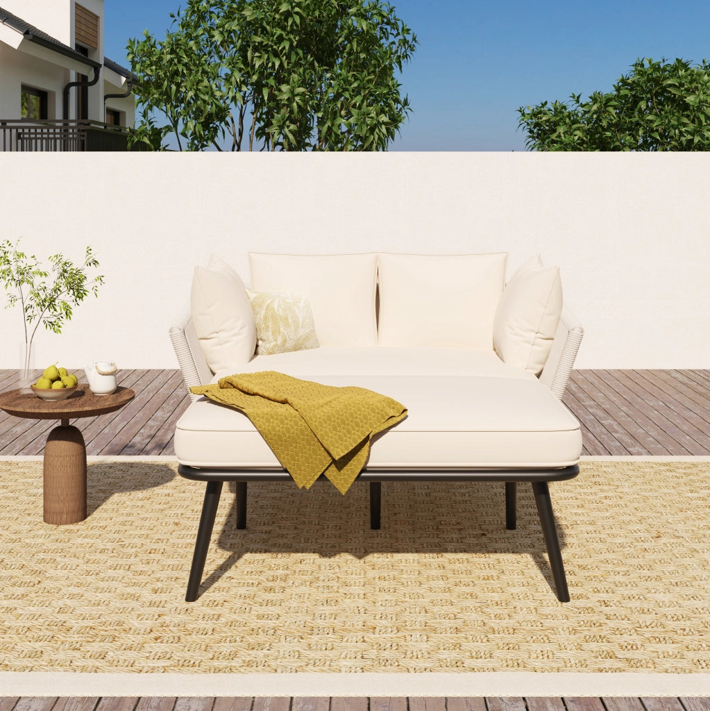 Lettino prendisole da giardino con 2 cuscini e 2 imbottiture beige HOMVRA