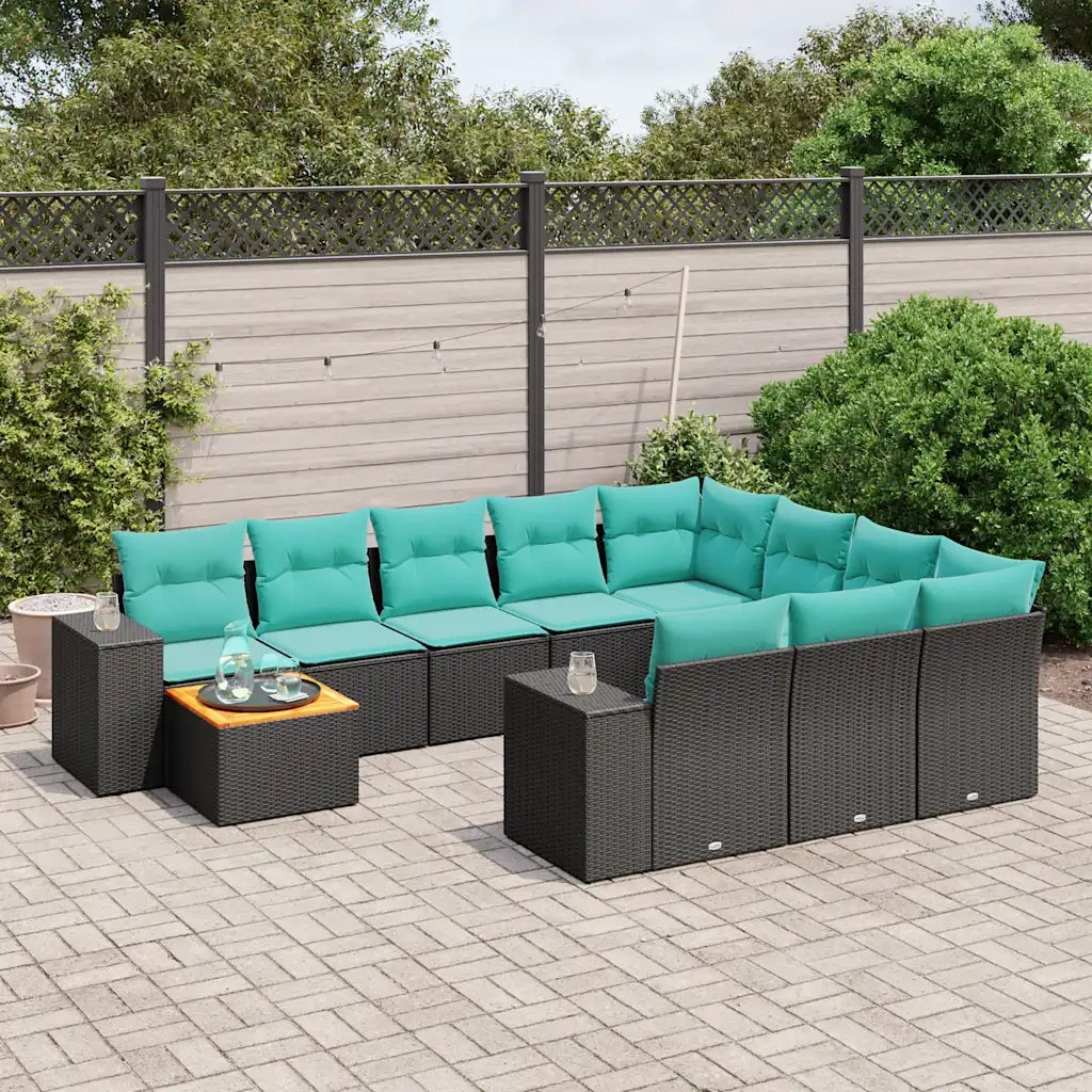 Set Divani da Giardino 11 pz con Cuscini Nero in Polyrattan 3225630