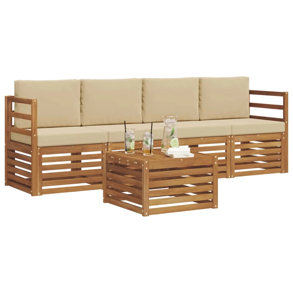 Set di divani da esterno 5 pz Naturale e Beige 3374313
