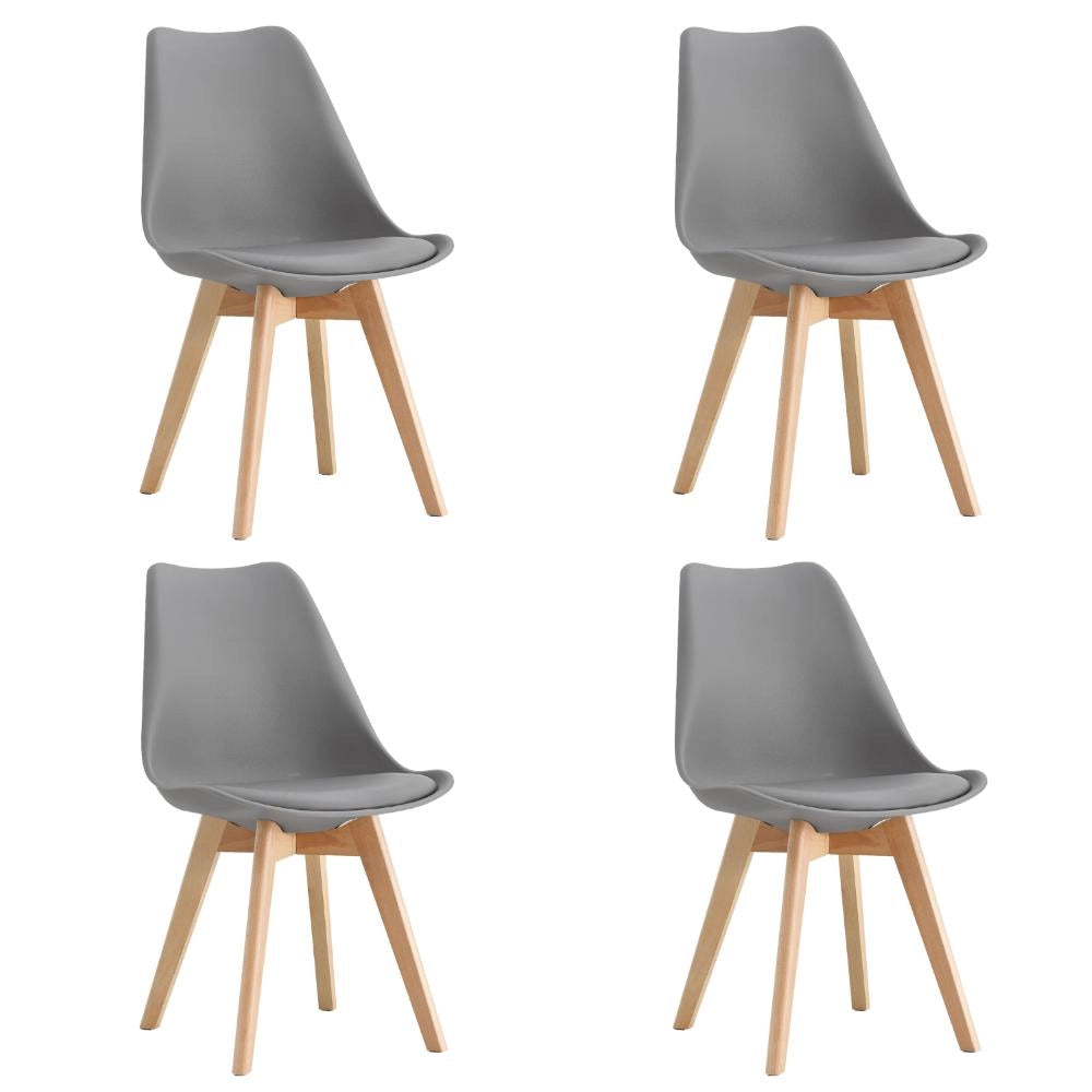 Set 4 Sedie da cucina in polipropilene con gambe in legno e cuscino 49x57x82 cm Colore Elefante FLORA