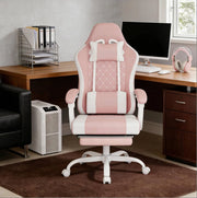 Sedia gaming ergonomica rosa e bianca con massaggio USB