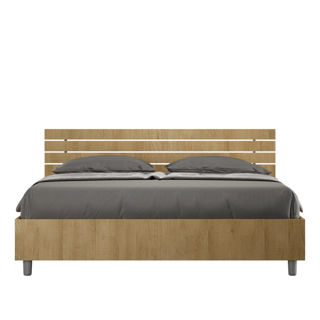 Letto Matrimoniale 160x190 cm con Rete e Contenitore Testata Doghe Dritta Ankel Quercia