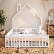 Letto per bambini 140x200 cm con design a camino, sponde di sicurezza e rete a doghe