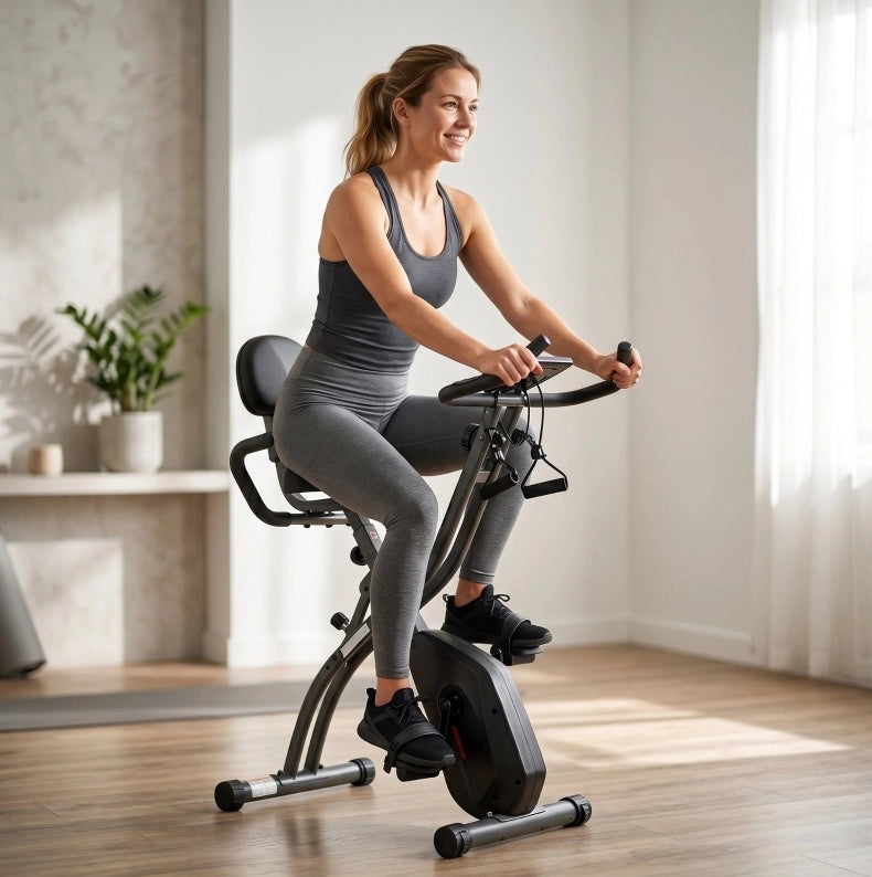 Cyclette pieghevole 3 in 1 con Bluetooth e fasce elastiche