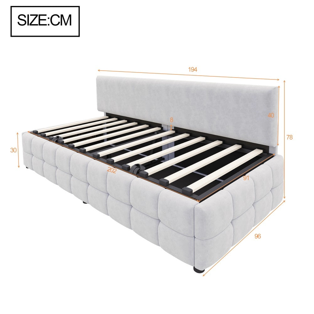 Letto Imbottito Singolo con Contenitore Idraulico ¨C MINIMAL ¨C Velluto Grigio Chiaro 90x200