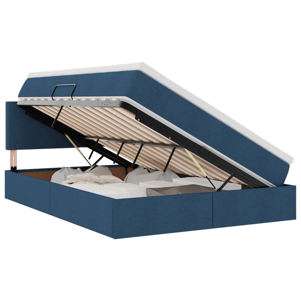 Letto con contenitore e LED con led Blu 140 x 190 cm Tessuto