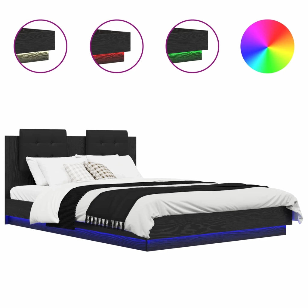 Letto matrimoniale | Letto per adulti | Struttura letto con testata Rovere Nero 150 x 200 cm