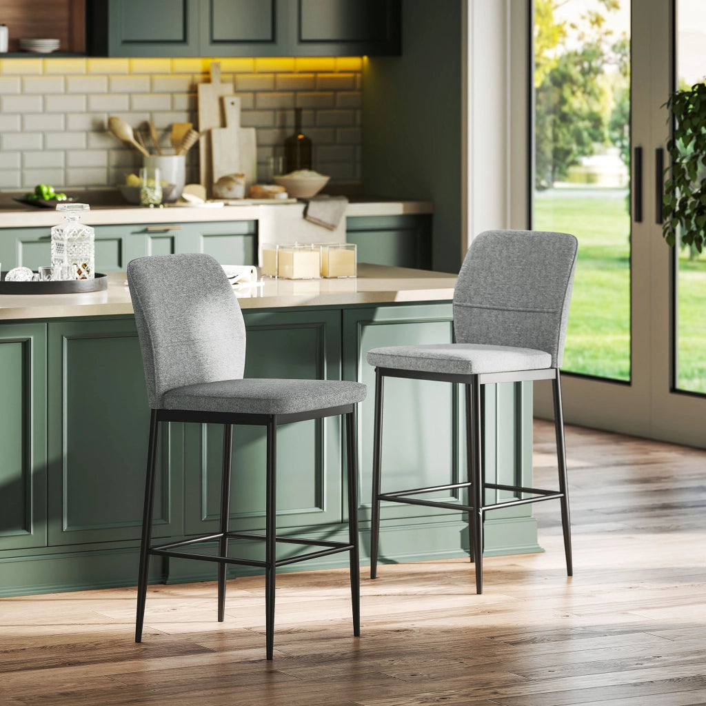 Sgabelli Bar Moderni in Velluto con Schienale e Poggiapiedi ¨C Zephmum ¨C Grigio 41x52x97 cm