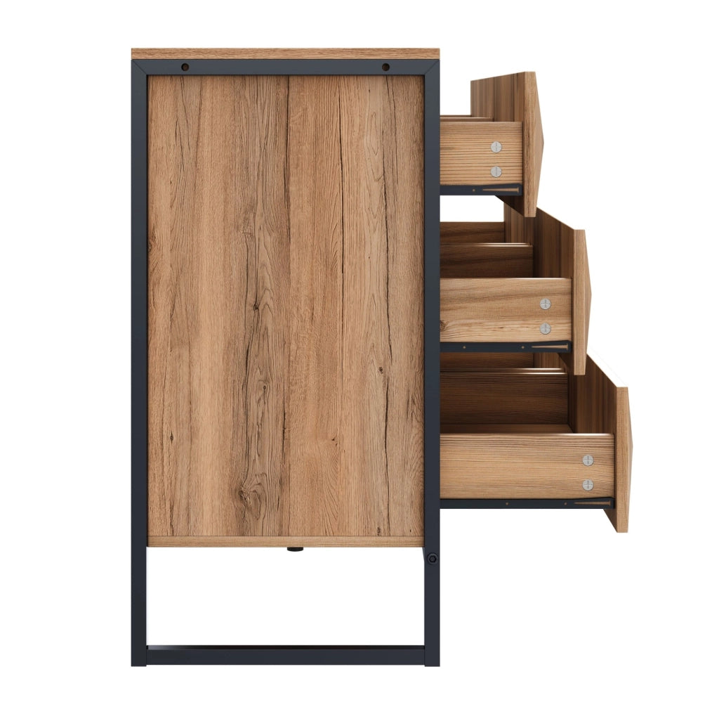 Credenza moderna 120 cm con 6 cassetti nero e legno
