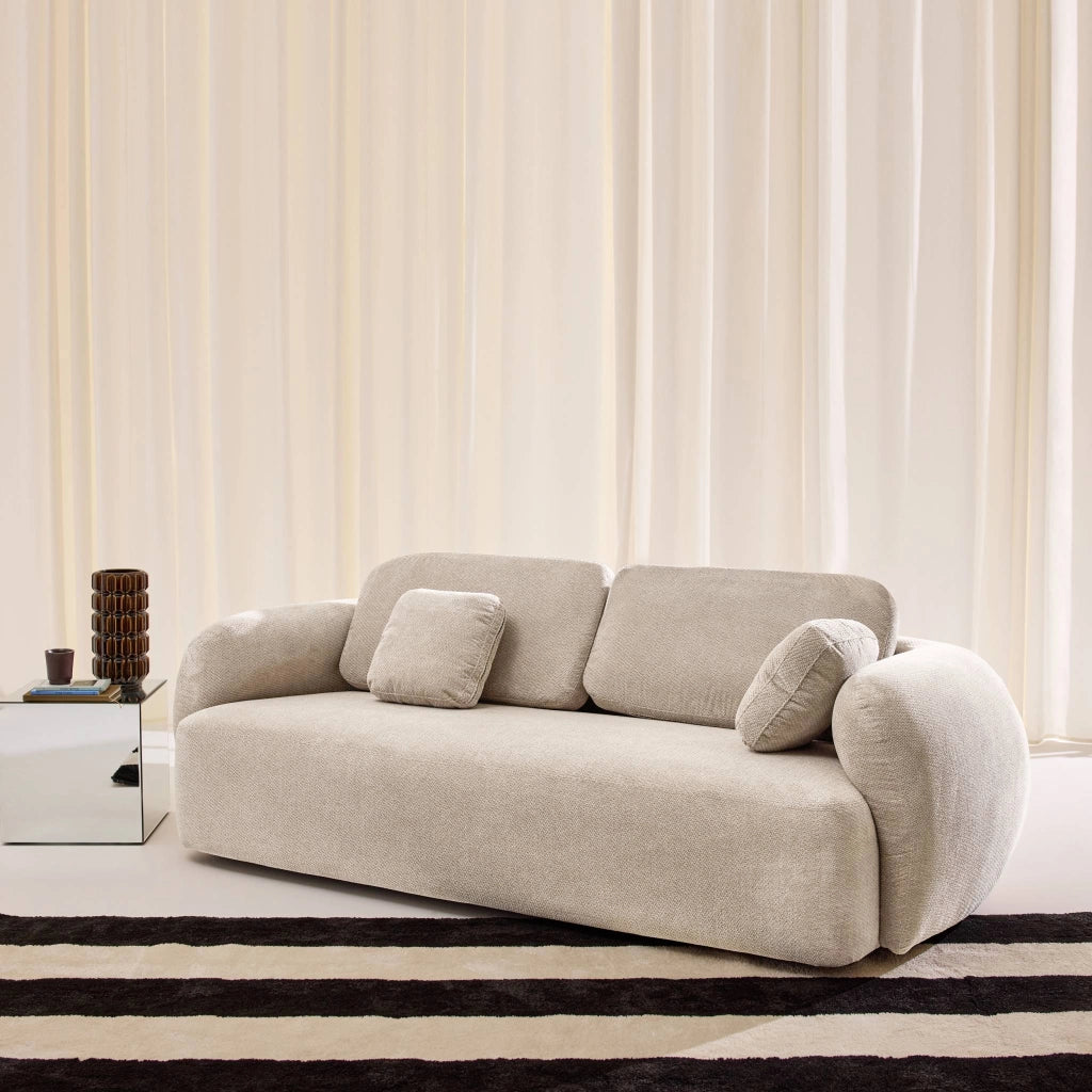 Divano in tessuto ciniglia, 3 posti, beige