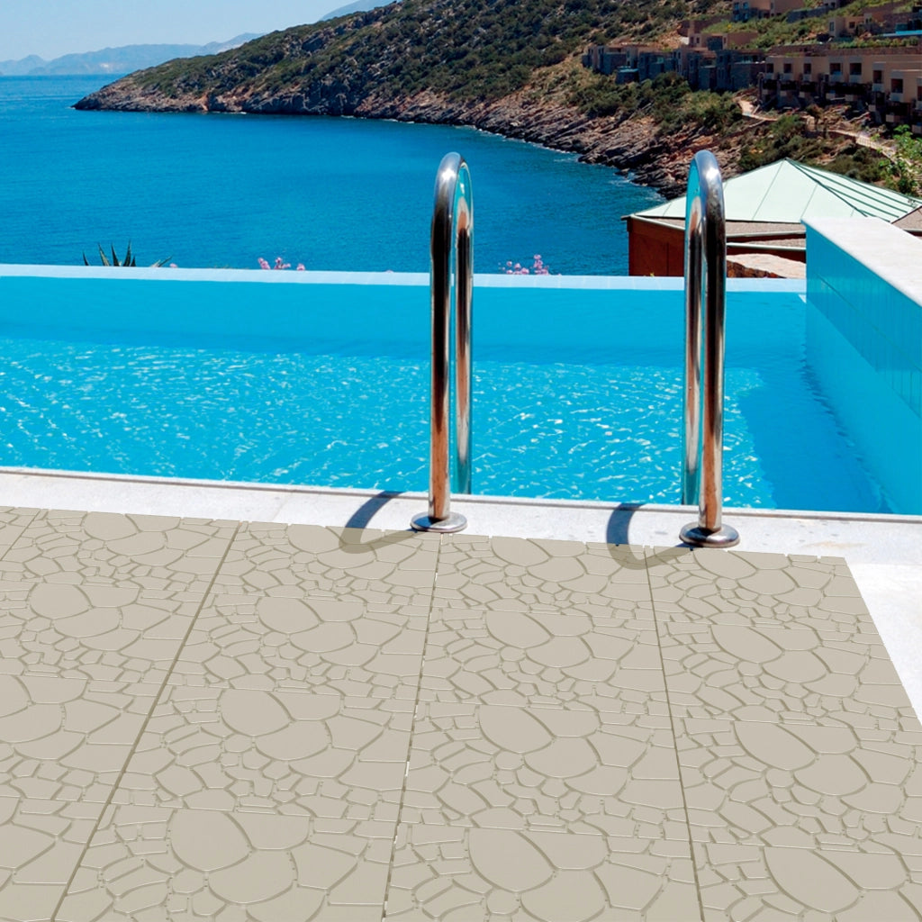 Piastrelle da esterno ULEVR 30,5x30,5 cm, set 44 pezzi a incastro in polipropilene beige per balcone e terrazza
