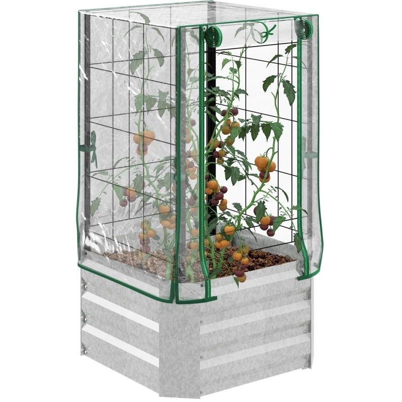 Set orto rialzato 3 in 1 con serra e griglia, 53x53x90 cm