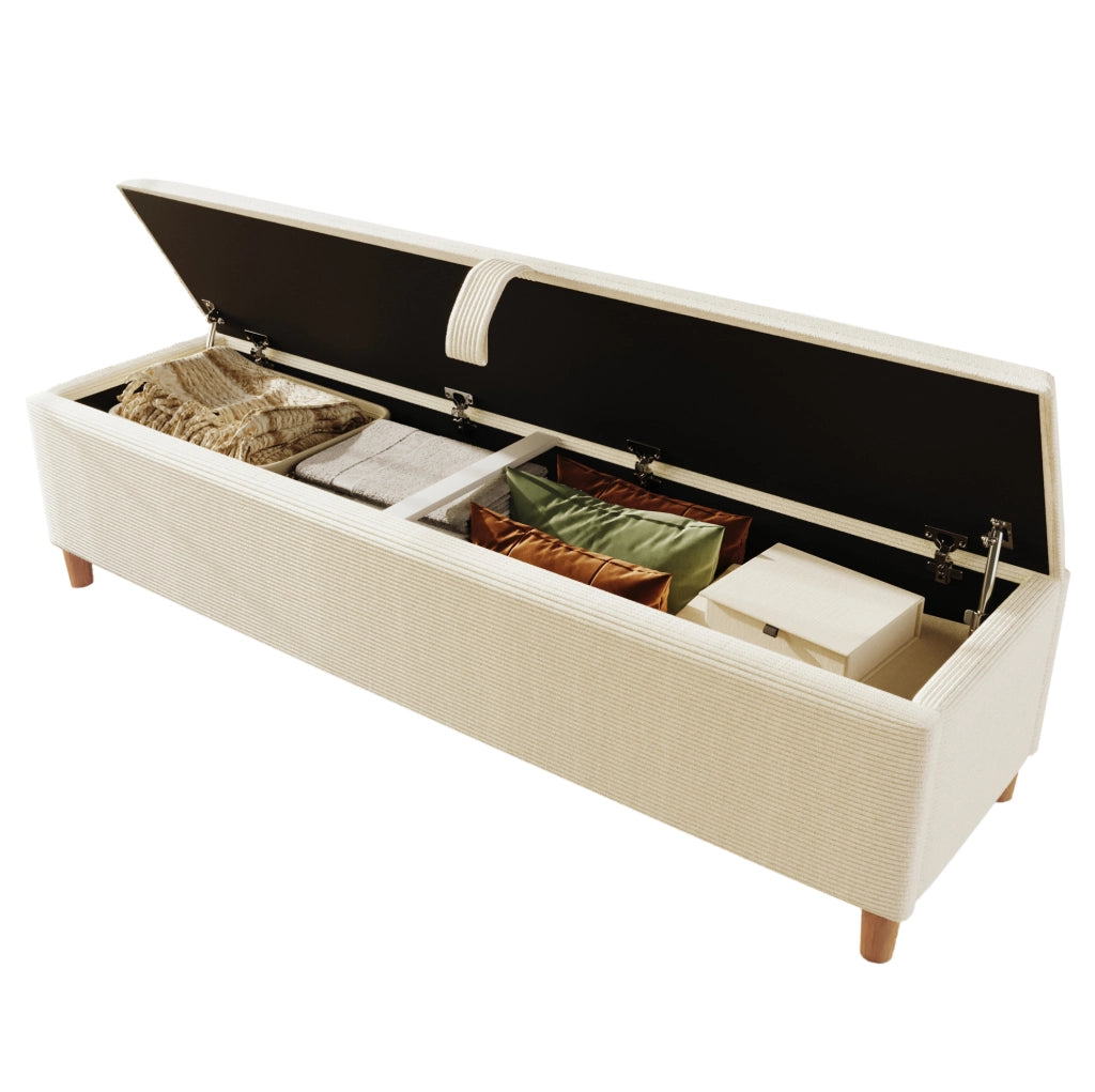 Panca contenitore in tessuto a coste beige