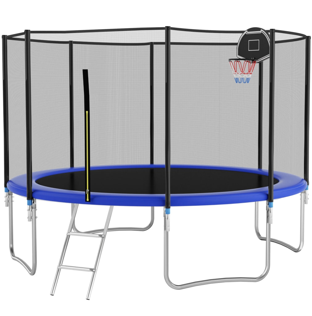 Trampolino rotondo da esterno 366 cm in acciaio blu con rete di sicurezza -