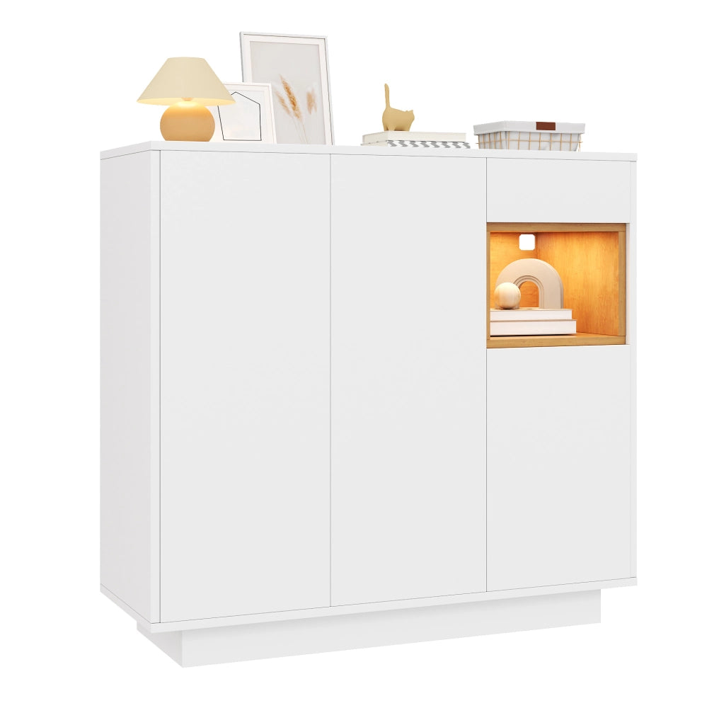 Mobile Porta Scarpe Bianco e Legno Naturale con Ripiani Regolabili e Cassetto, 105x39,5x100,5 cm