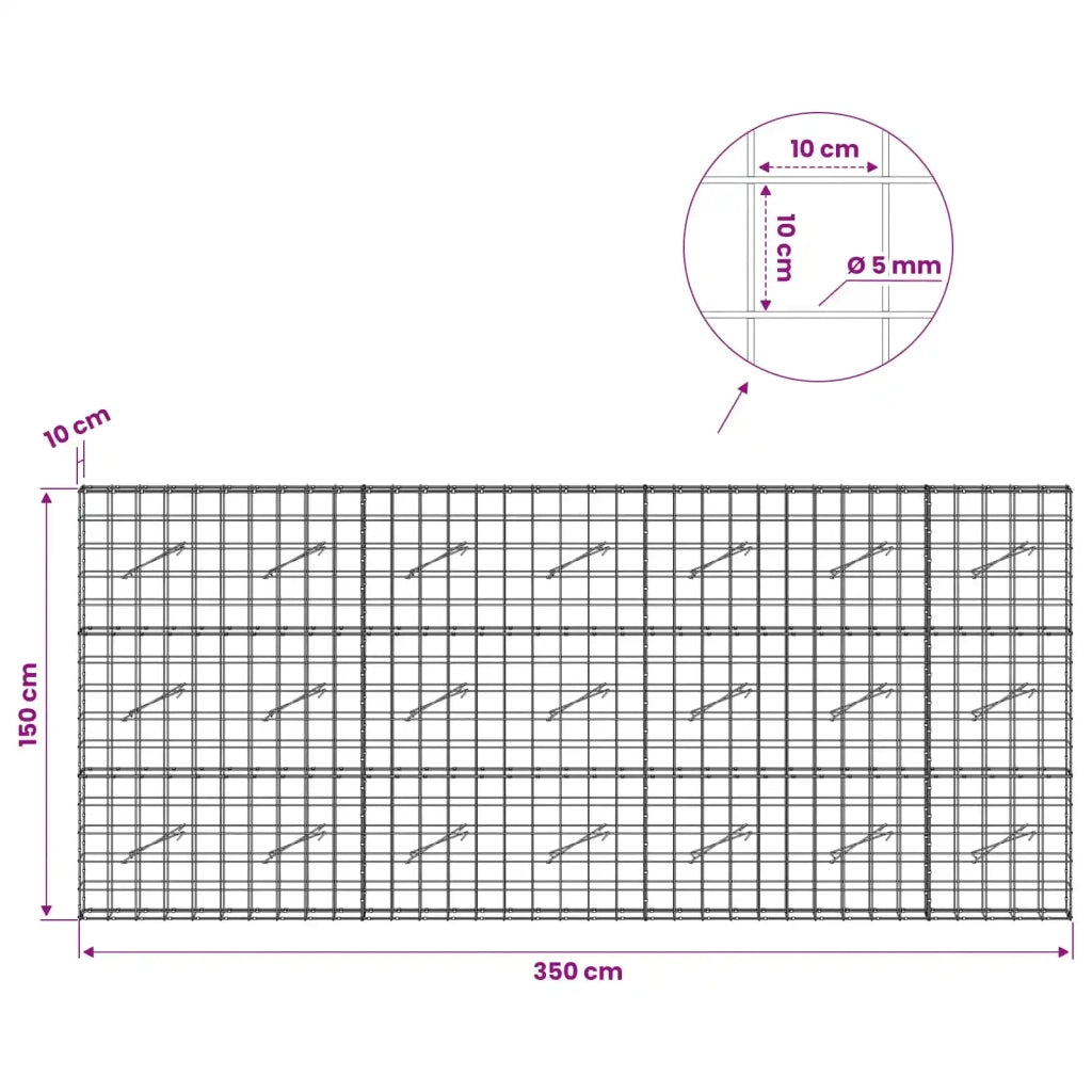 Gabione con Filo da 5 mm e Rete da 10x10 cm 350x10x150 cm 3464953