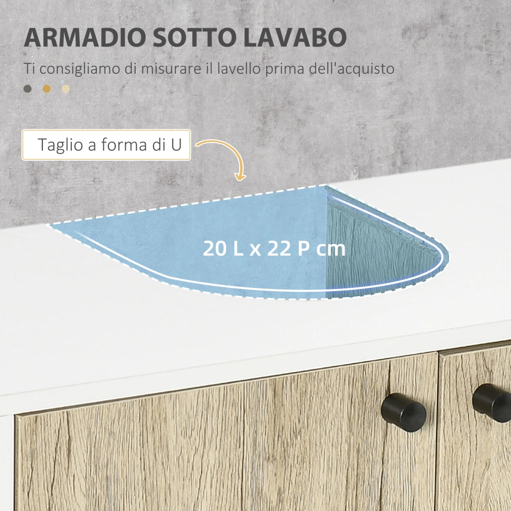 Mobile Bagno Sotto Lavabo 2 Ante con Ripiano in Truciolato e Acciaio ¨C Minimal ¨C Bianco Rovere 60x30x60 cm
