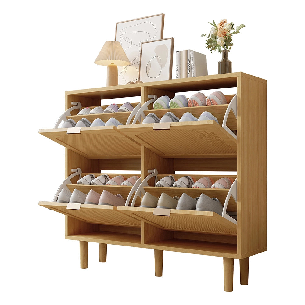 Scarpaio in rattan con 4 cassetti - Xylo - 100x25x90 cm - Stile rustico per corridoio, camera da letto