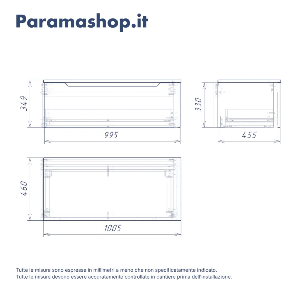 Mobile bagno sospeso modulare 100cm grigio opaco due cassetti con top | Bako