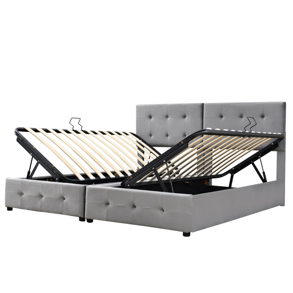 Letto con contenitore 180 × 200 cm trasformabile in due letti 90 × 200 cm con rete a doghe velluto grigio