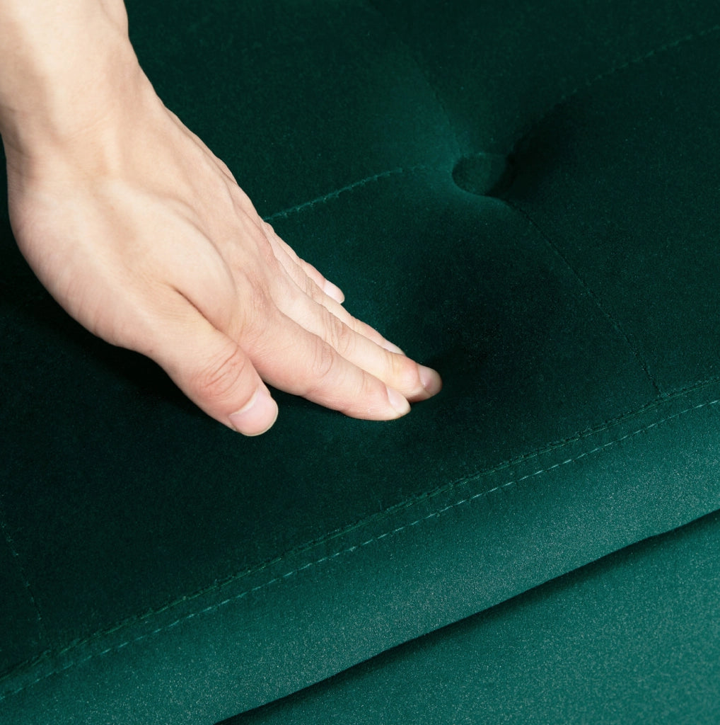 Panca contenitore 107x42x65 cm imbottita in poliestere verde con gambe in legno di caucci¨´