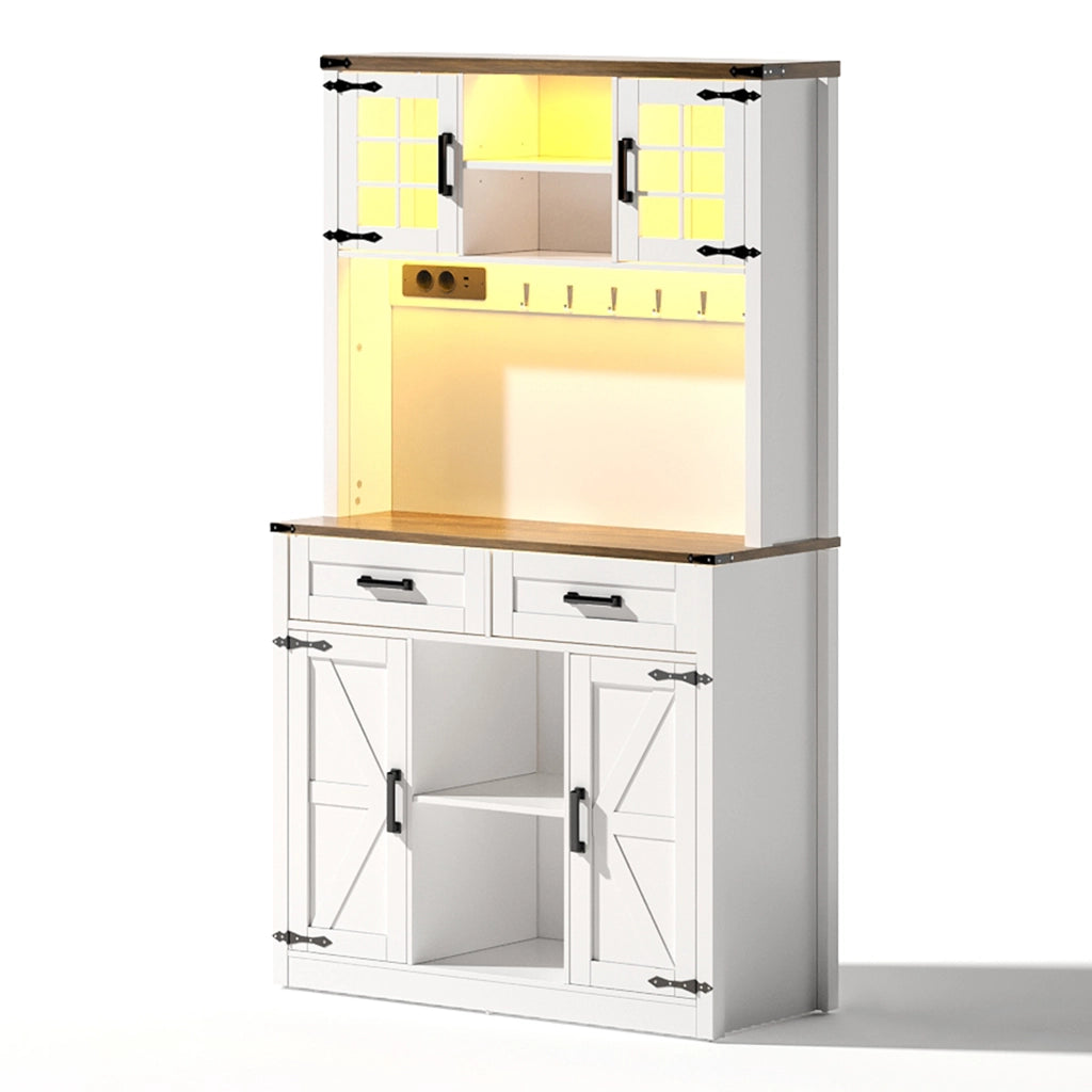 Mobile bar con LED regolabili; prese e porte USB; design rustico; MDF marrone e bianco