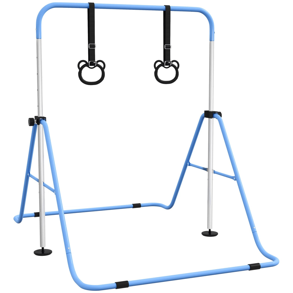 Barra di Ginnastica per Bambini Regolabile in Altezza 5 Livelli con Anelli ¨C Minimal ¨C Blu