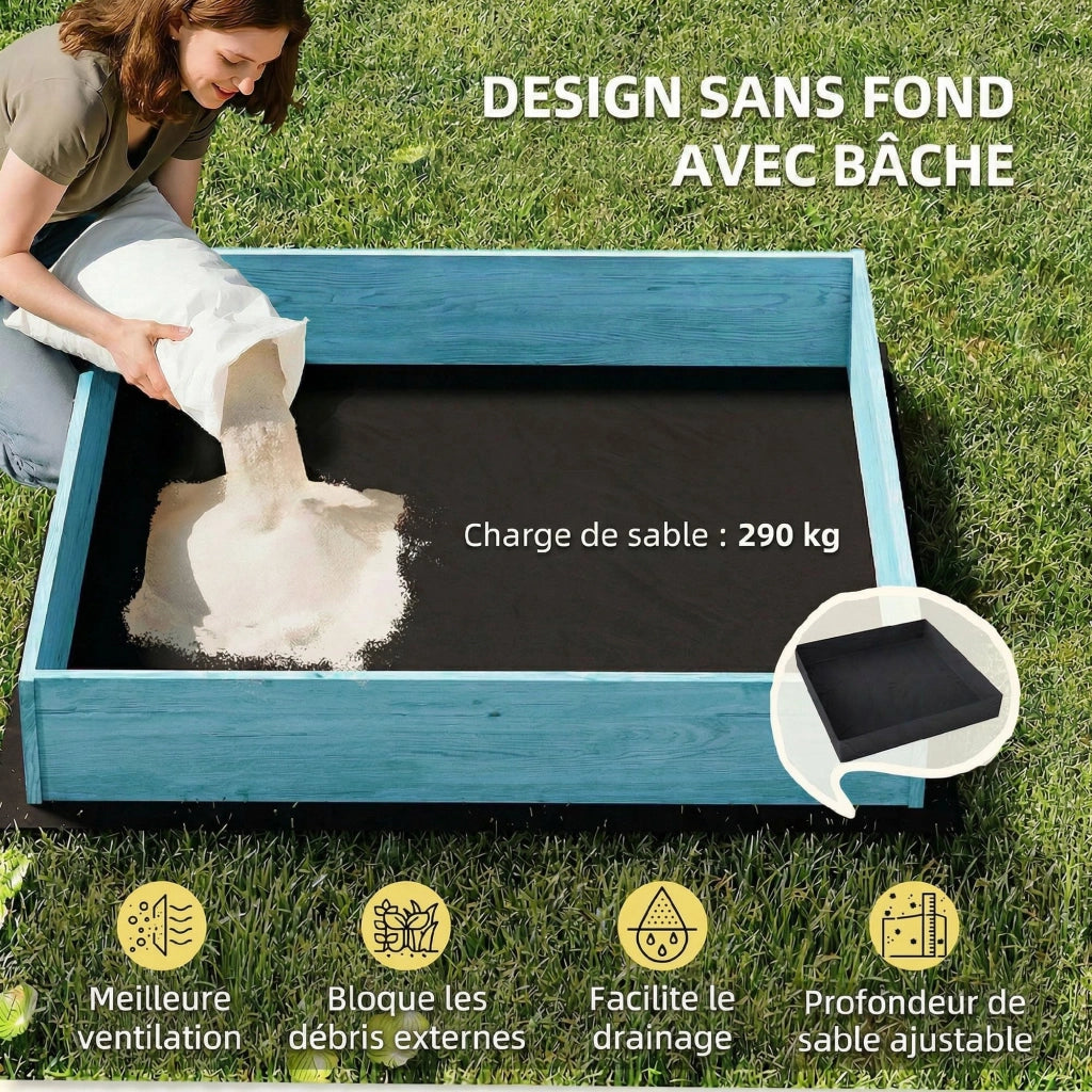 Sandbox in legno con coperchio e sedile pieghevole ¨C Minimal ¨C blu